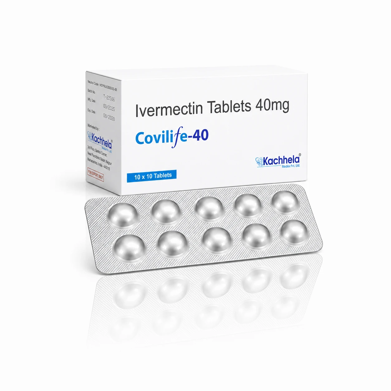 Covilife-40 Ivermectin 40mg tablets box with 10-tablet blister pack